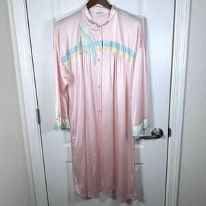 Vimtage 70s Pastel Pink Seashell Bathrobe Housecoat Nightgown Women’s L Made USA